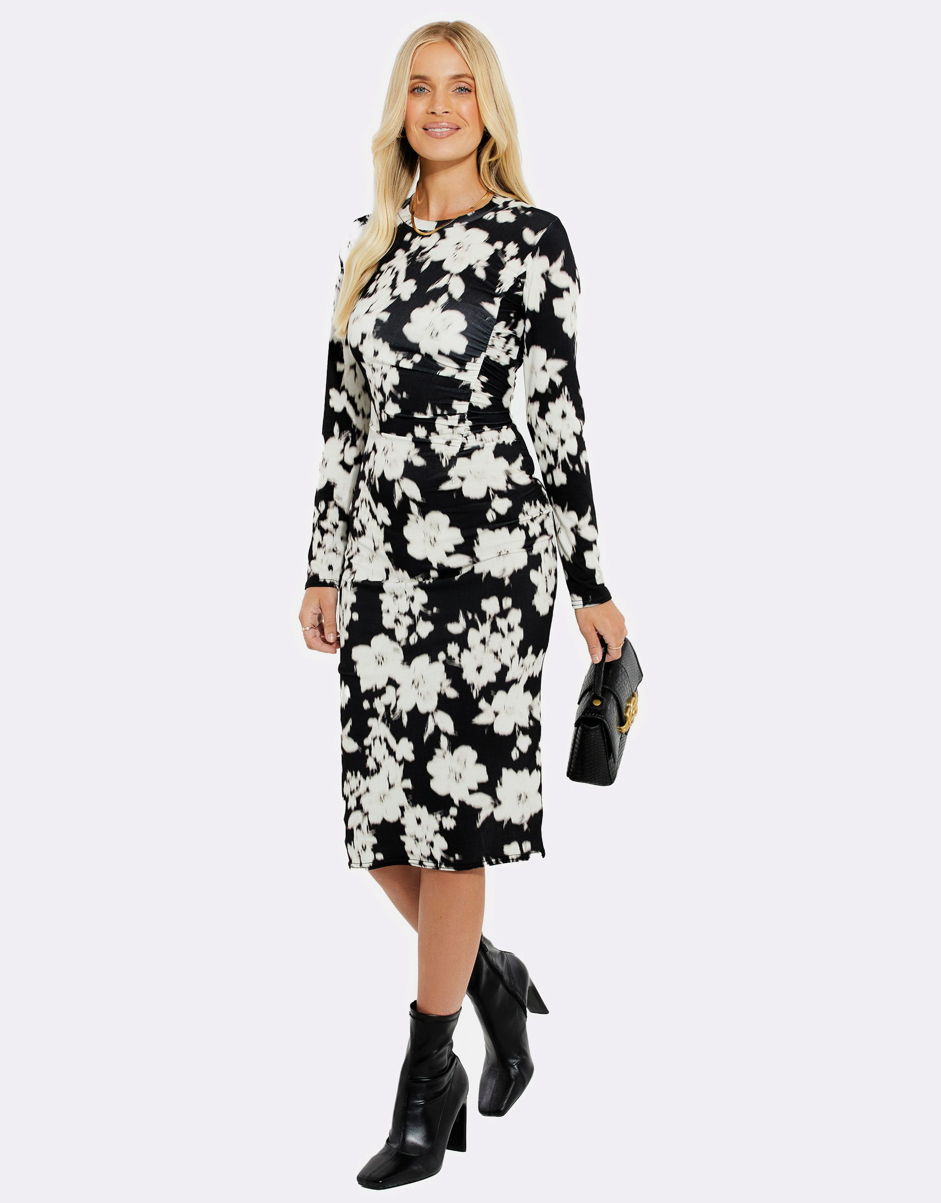 Threadbare Jerseykleid THB Twirl Ruched Midi (1-tlg) mit schönem Print