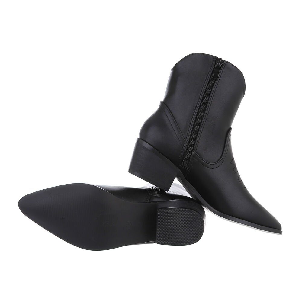 Cowboyboots Ital-Design & Bikerboots Schwarz Westernstiefelette in Western- Western Blockabsatz Damen