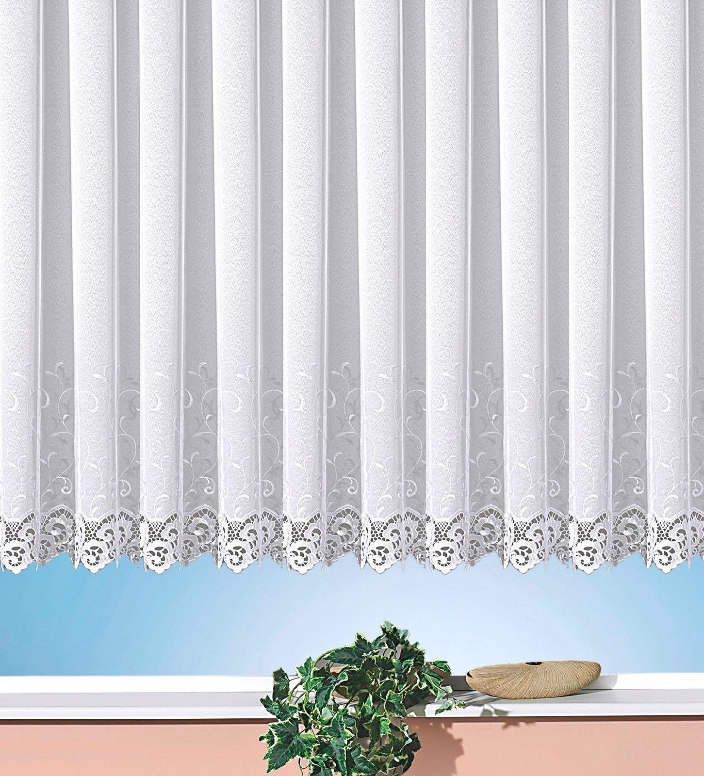 Weckbrodt Gardine Elina (1 St), Kräuselband, transparent, echte Stickerei, Makramee, halbtransparent, Bordüre, gebogt, Store