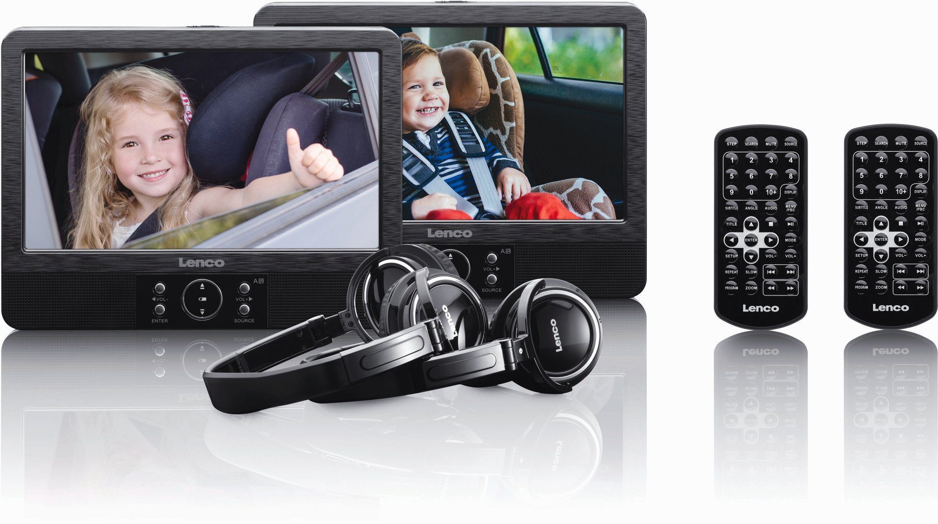 Lenco DVP-939 - port. 9 DVD-Player Set mit Doppellaufwerk/ Kopfhörer Portabler DVD-Player (Haltergungen & Kopfhörer im Lieferumfang)