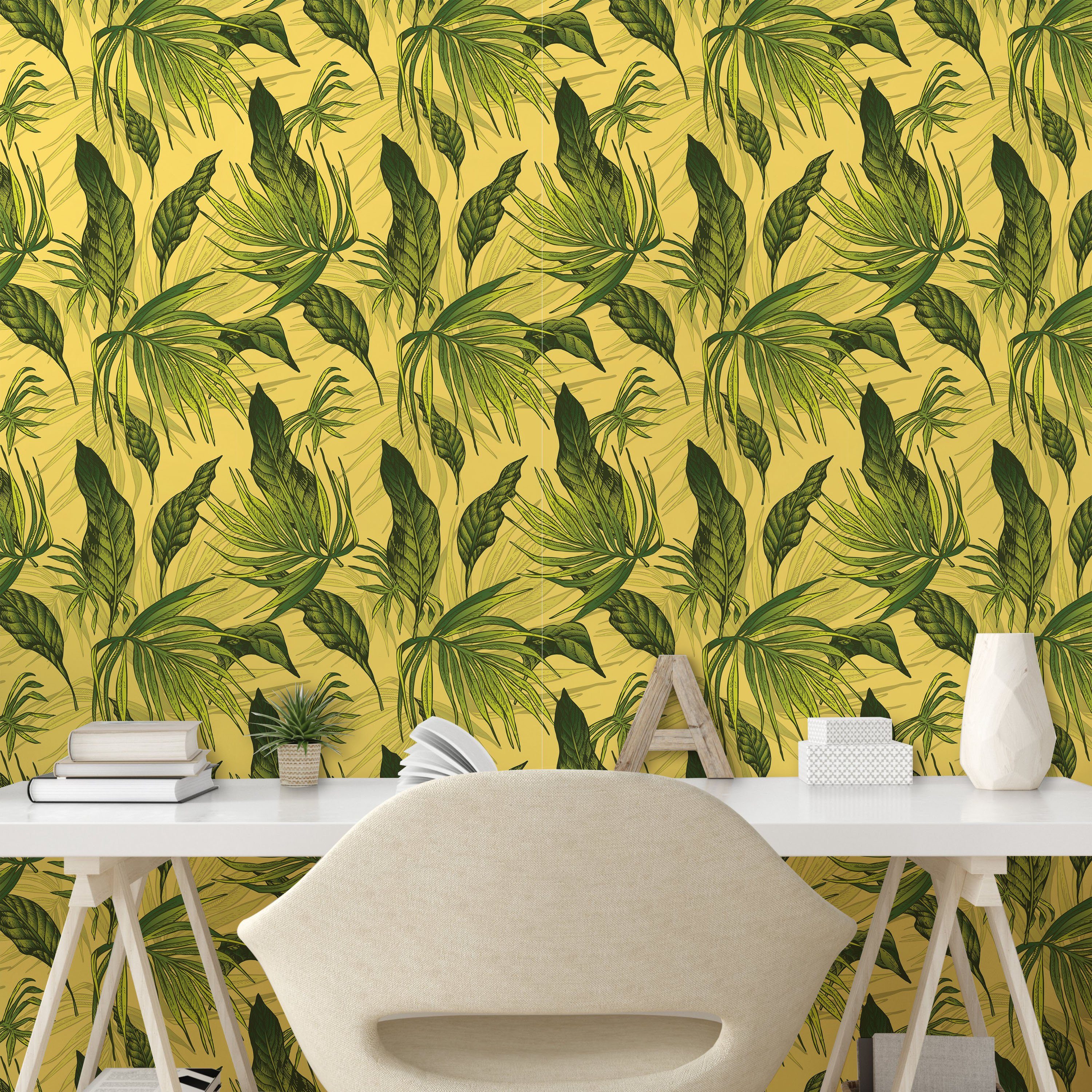 selbstklebendes Wohnzimmer Tropisch Küchenakzent, Vinyltapete Energetische Blätter Exotische Abakuhaus