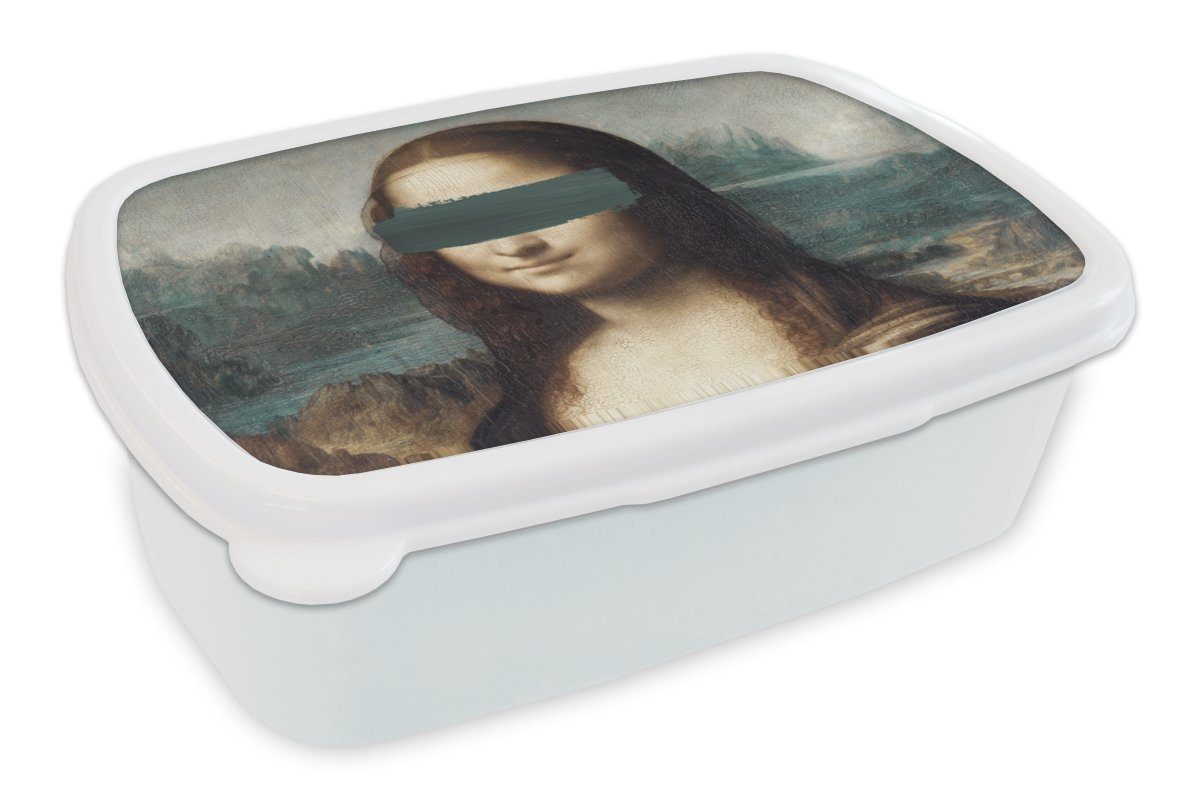 MuchoWow Lunchbox Mona Lisa - Leonardo da Vinci - Gemälde, Kunststoff, (2-tlg), Brotbox für Kinder und Erwachsene, Brotdose, für Jungs und Mädchen weiß