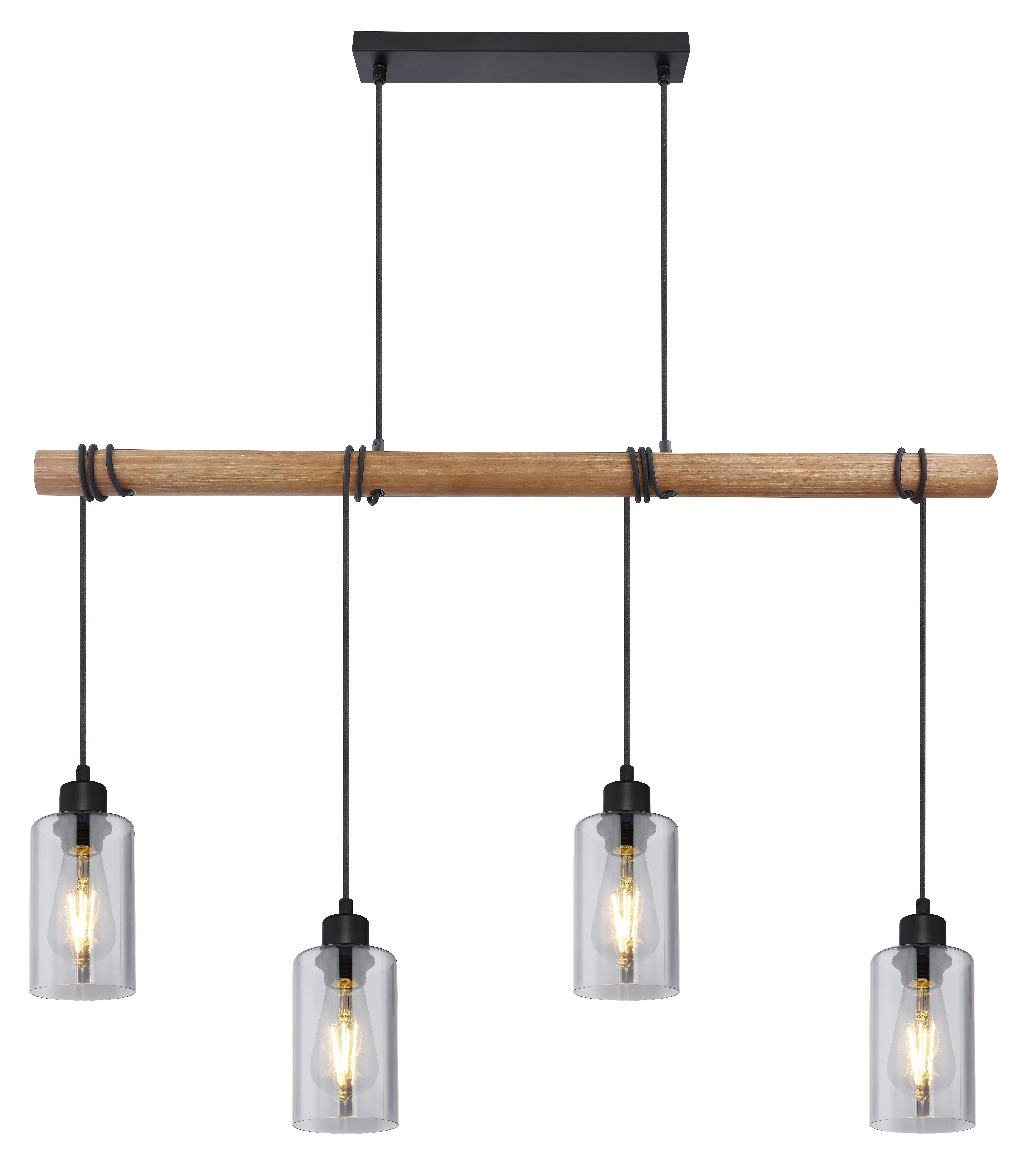 GLOBO LIGHTING Hängeleuchte HADERA, ohne Leuchtmittel, Hängelampe/Pendelleuchte/Glas rauchfarben/Kabel zum Herumwickeln
