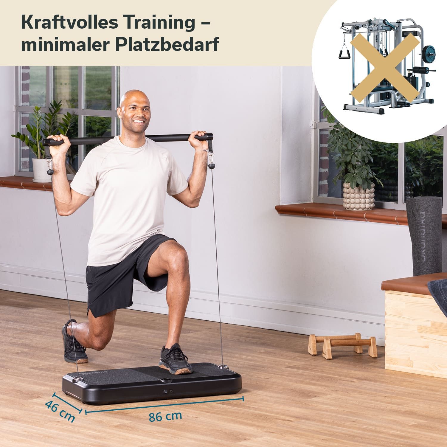 Skandika Vibrationsplatte Smart Training Station, Kraftstation, Fitnessgerät für Zuhause, 50 kg Seilzug, Multifunktion Home-Gym Equipment, Ganzkörpertraining