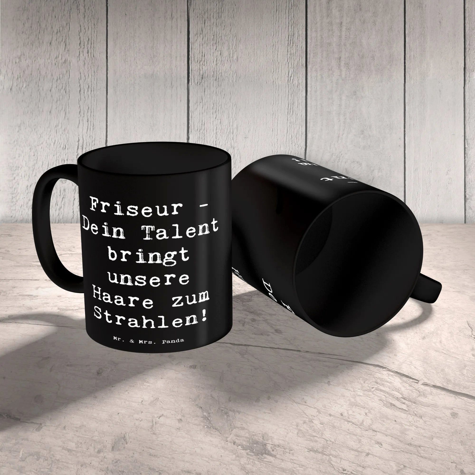 Mr. & Mrs. Panda Tasse Spruch Friseur Talent - Schwarz - Geschenk, Stil, Teetasse, besondere, 1-tlg., Keramik, Inspirierende Sprüche