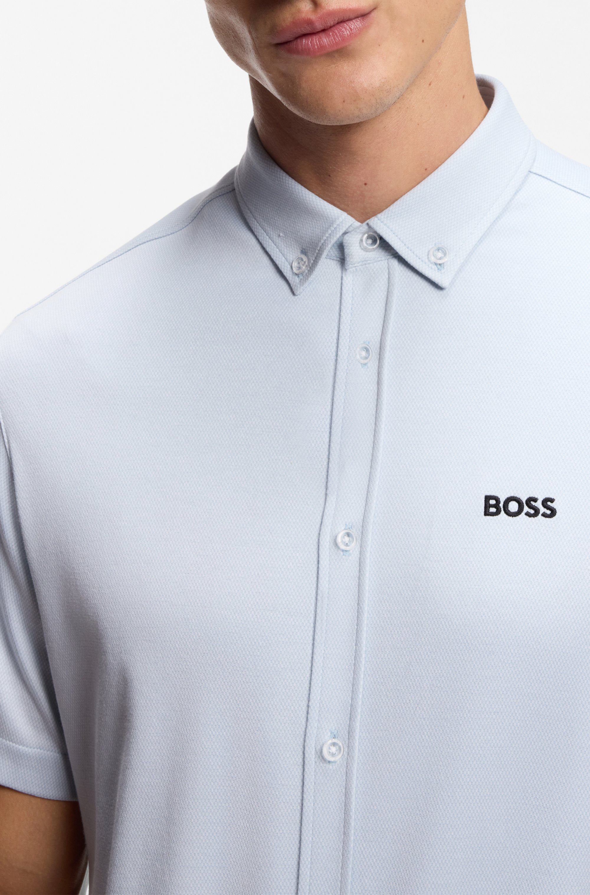 BOSS GREEN Kurzarmhemd Motion S Regular Fit, Button-down-Kragen, Kurzarm, Logo-Stickerei