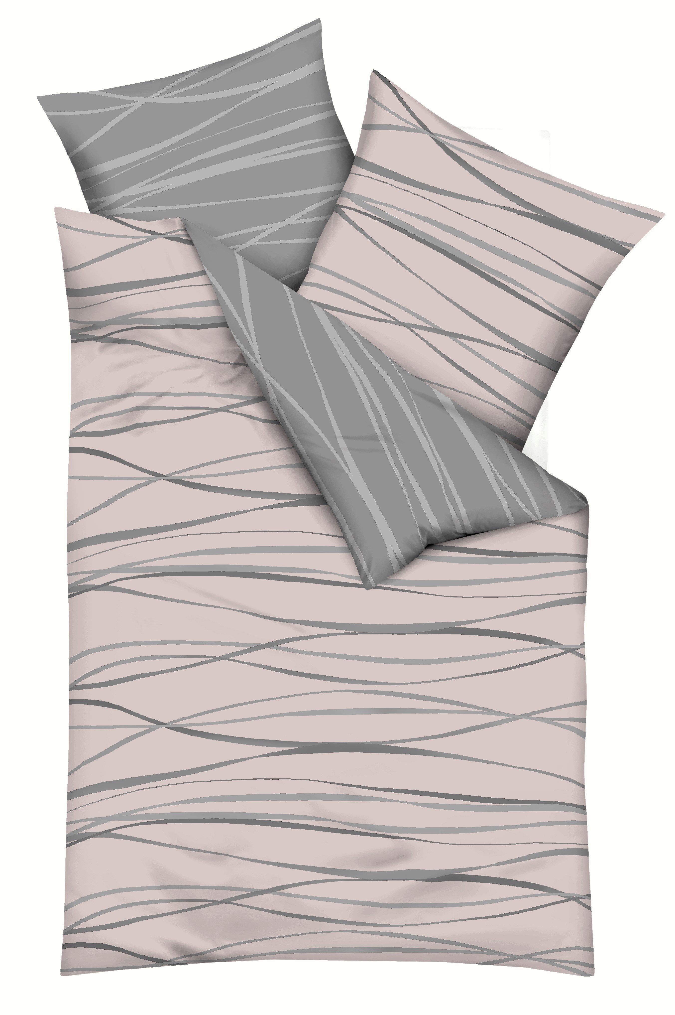Kaeppel Wendebettwäsche MOTION 100% gekämmte Baumwolle, Mako-Satin, 2 teilig, mit feinen Wellenlinien, Markenreißverschluss, Wendeoptik