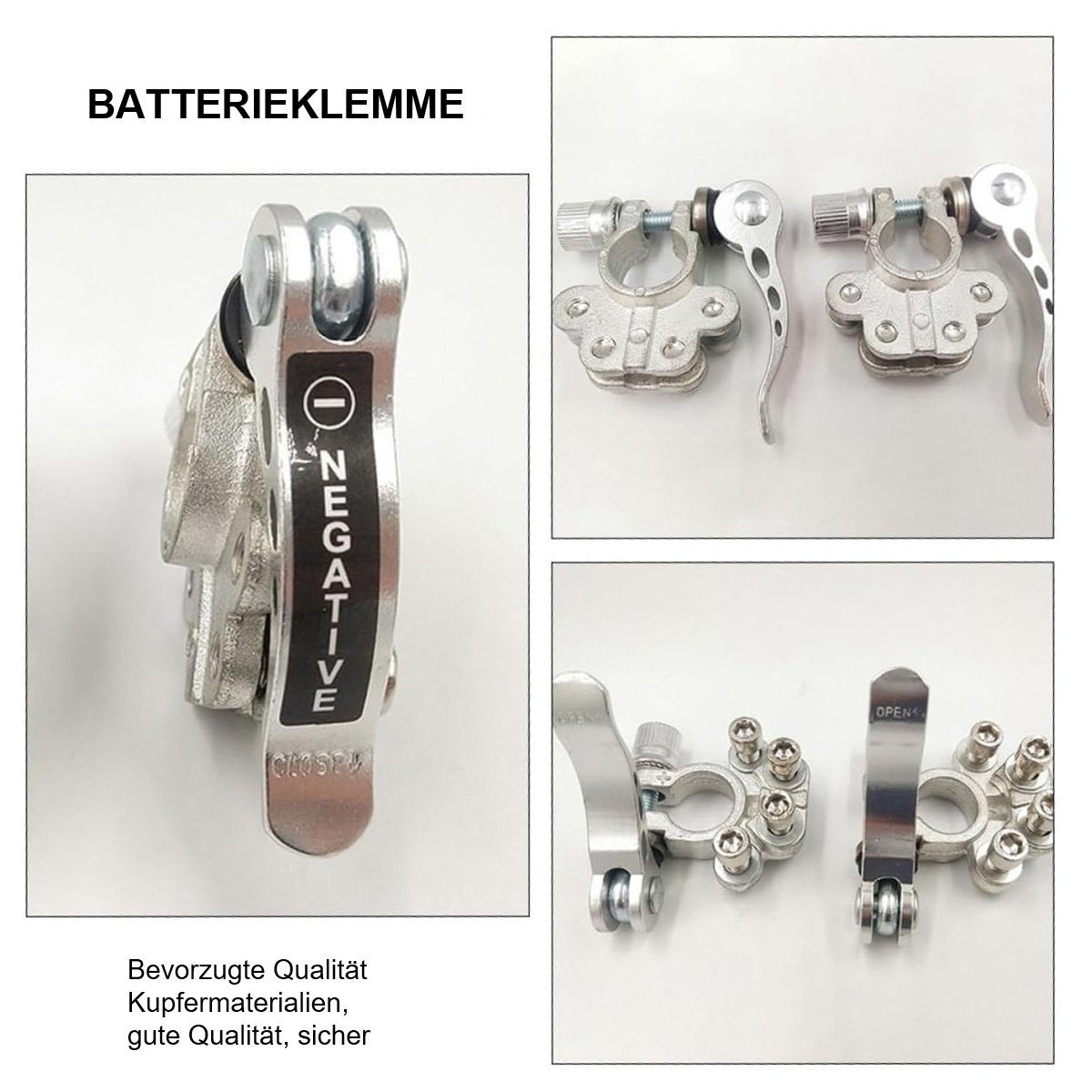 götäzer Sicherungshalter Kupfer-Batterieklemme,Autobatterie-Kabelklemme,Clip-Stecker  (2er-Pack), Sechskantschlüssel für SAE/JIS A Stecker, +/- Pol, universell