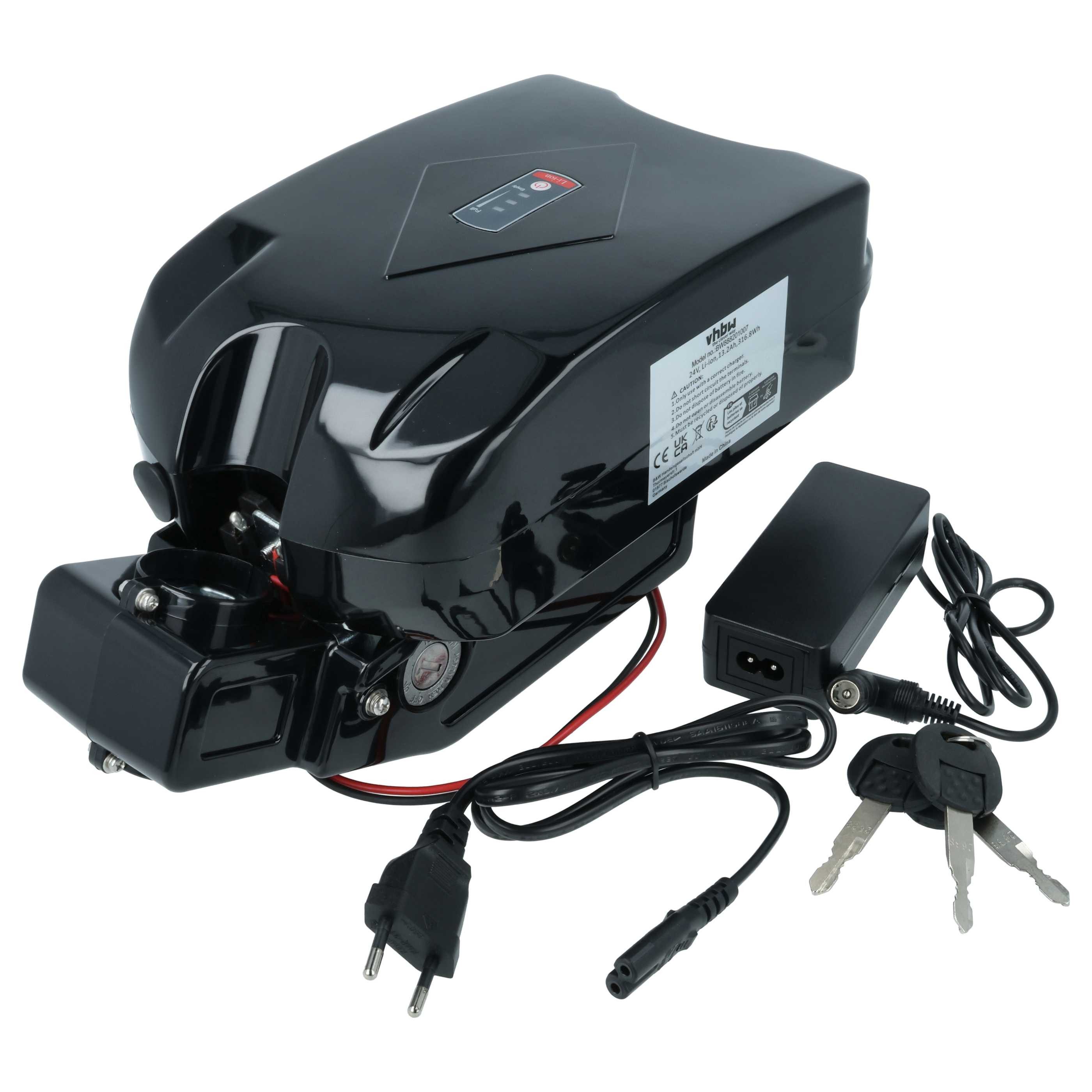 vhbw Akku passend für Viking Hopper EGO Fahrrad / E-Bike (13,2 Ah, 24 V, E-Bike Akku Akku Li-Ion 13200 mAh (24 V, 1 St), Fahrradakku in Frosch-Gehäuse mit Akkuhalterung und passendem Charger