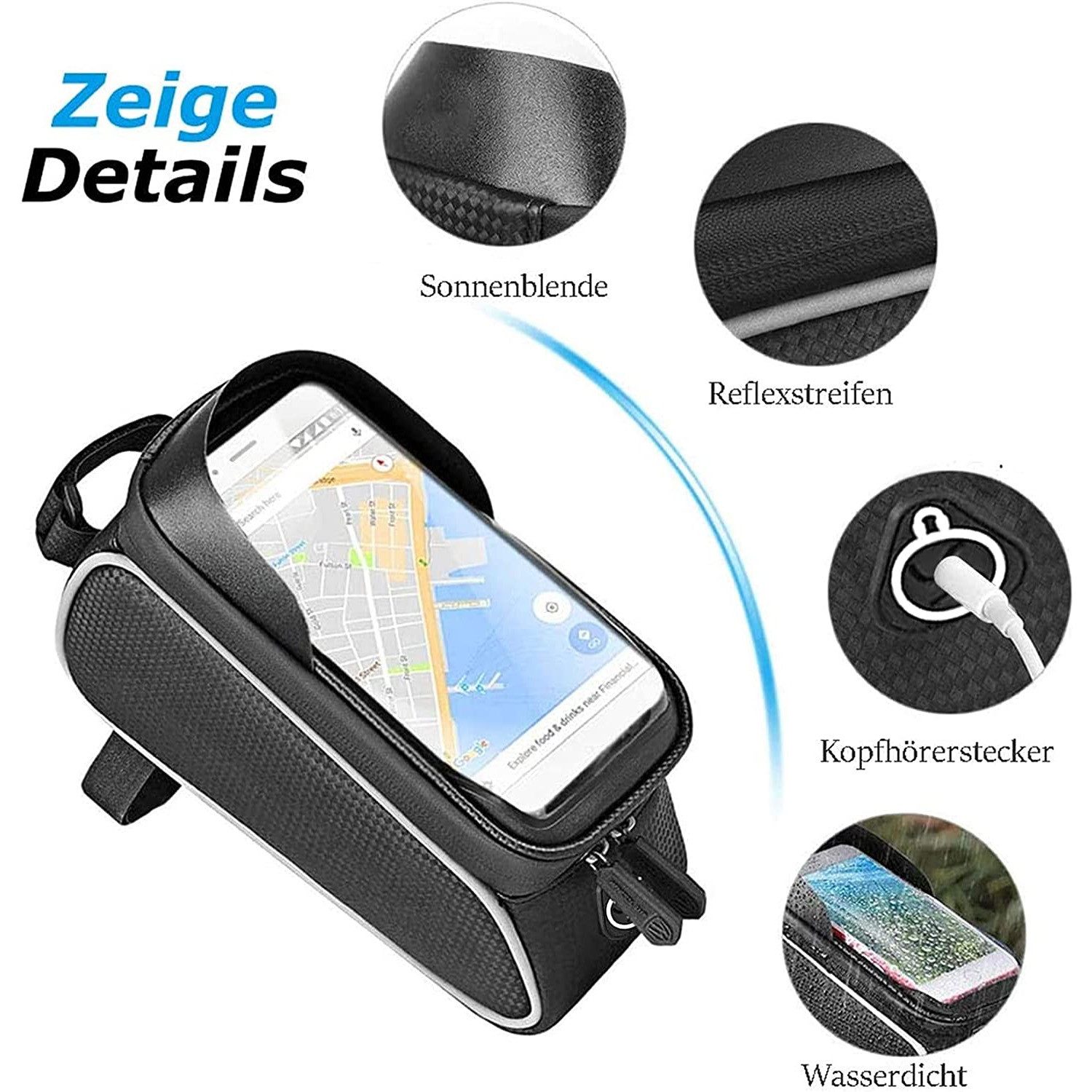 TUWENA Fahrradlenker Wasserdicht Fahrrad Handytasche für Smartphones unter 6,5 Zoll