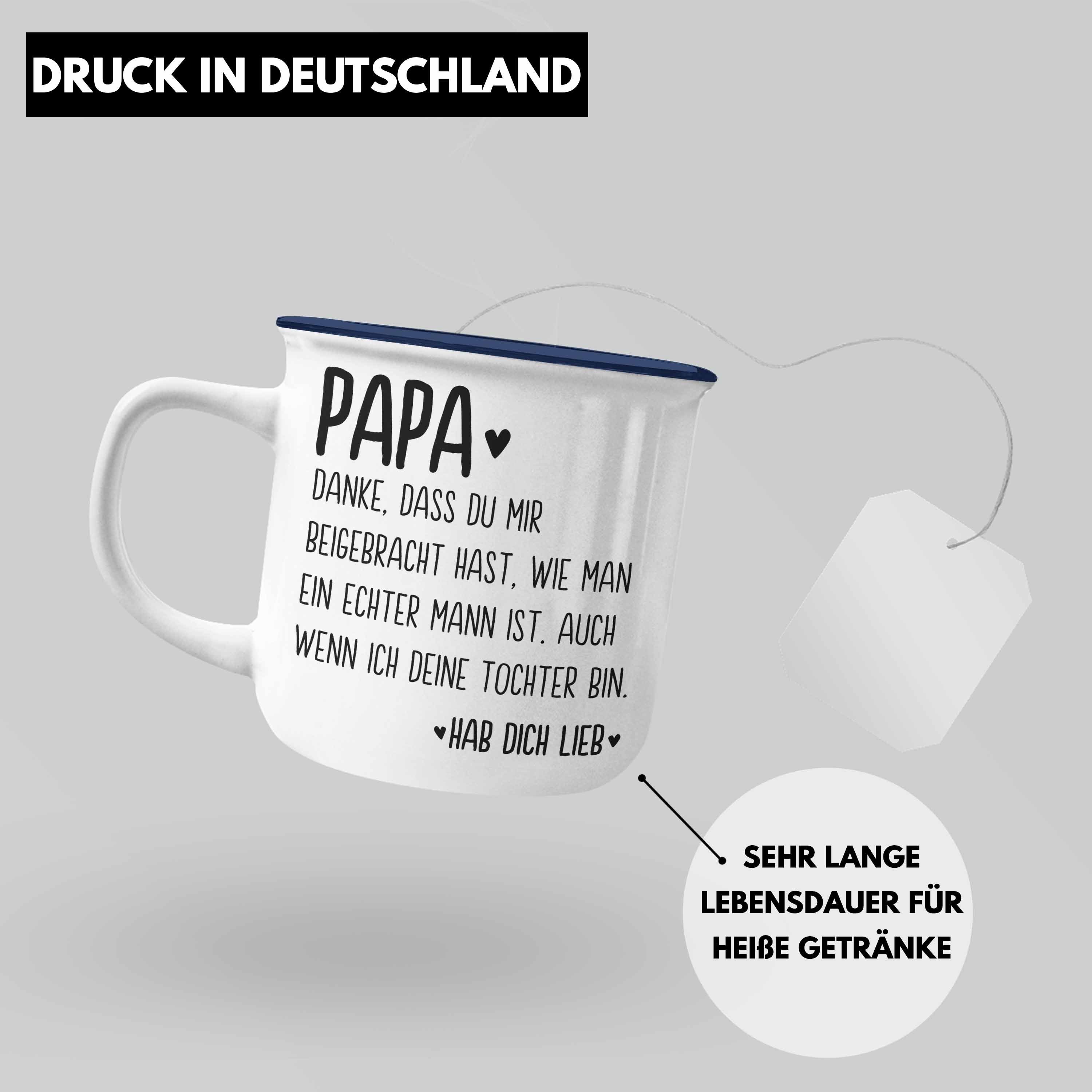 Trendation Vatertag Spruch Vater Blau - Papa Geschenk Trendation Tochter Geschenkidee von Thermotasse Sprüche Tasse KaffeeEmaille Emaille Tasse