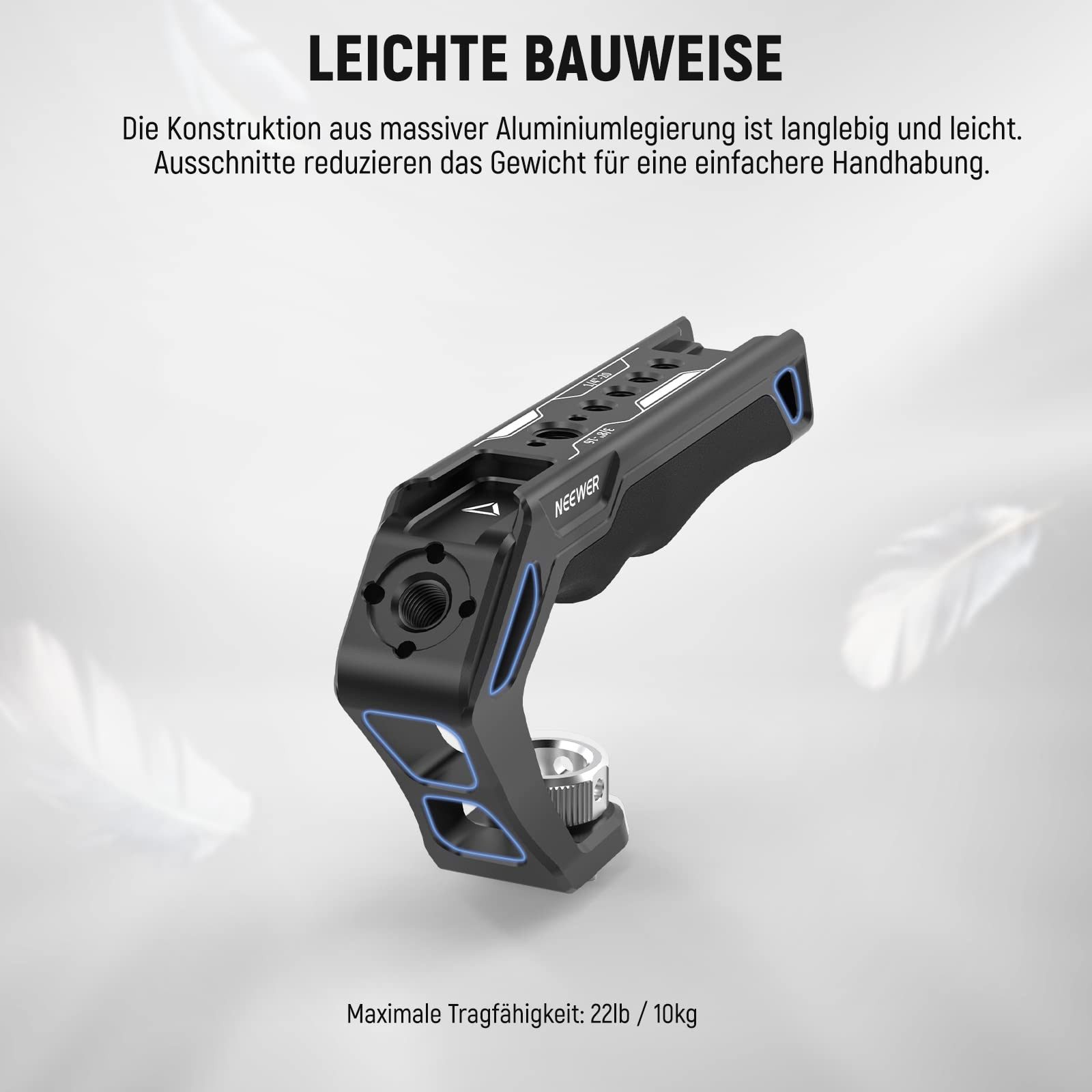 Neewer Kamerahalterung CA007 Top Handle Oberer Kameragriff mit 3/8" ARRI Locating Schraube, (Packung, Farbe:schwarz, Grundfarbe:schwarz, komfortabler Silikongri – Bild 4 von 5