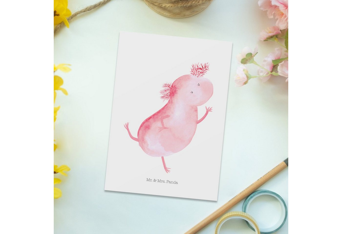 Thumbnail - Mr. & Mrs. Panda Postkarte Axolotl Tanzen, Ansichtskarten, Dankeskarte, Karte, Karte, Witzige Sprüche