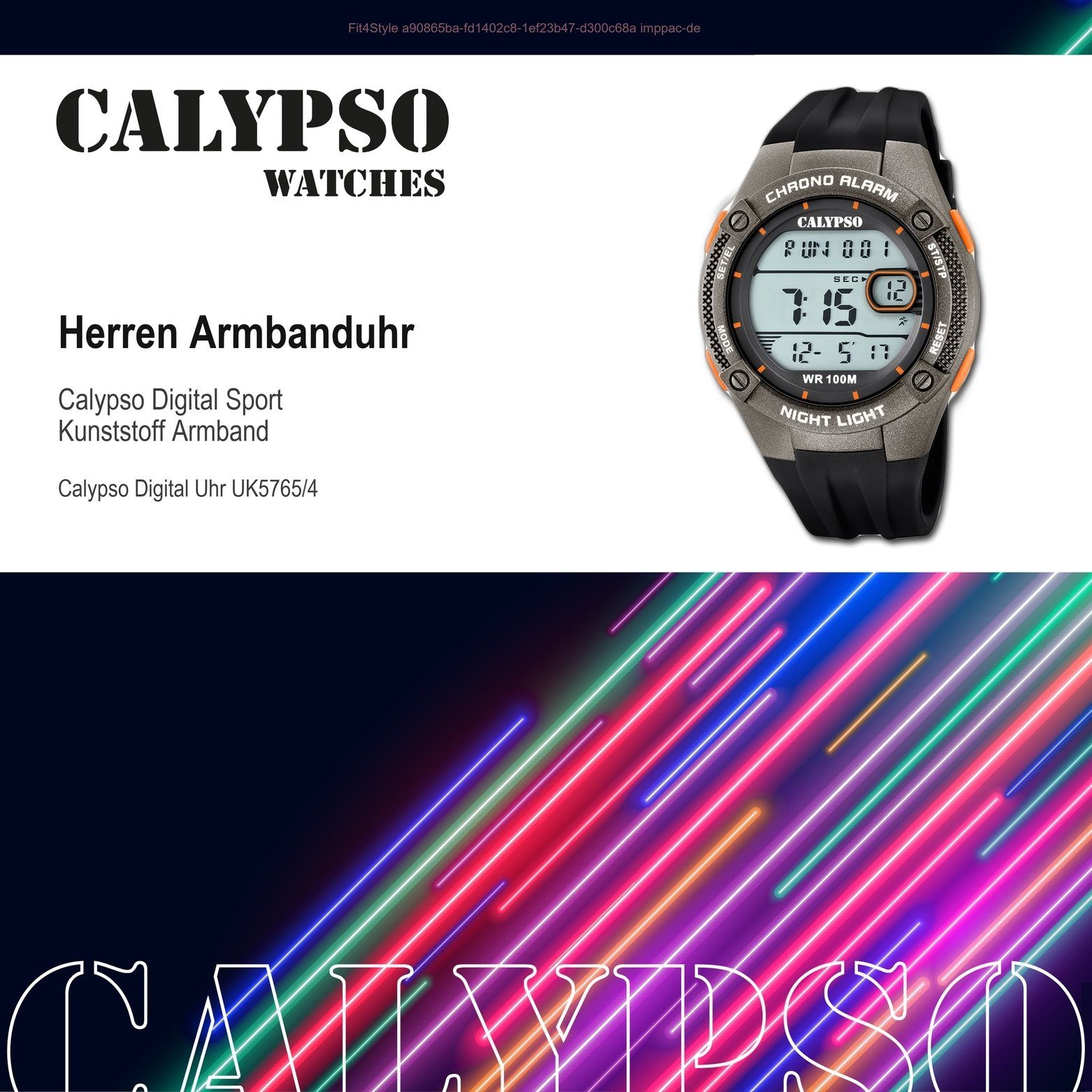 Herren Uhren CALYPSO WATCHES Digitaluhr UK5765/4 Calypso Herren Uhr K5765/4 Kunststoffband, Herren Armbanduhr rund, Kunststoff, 