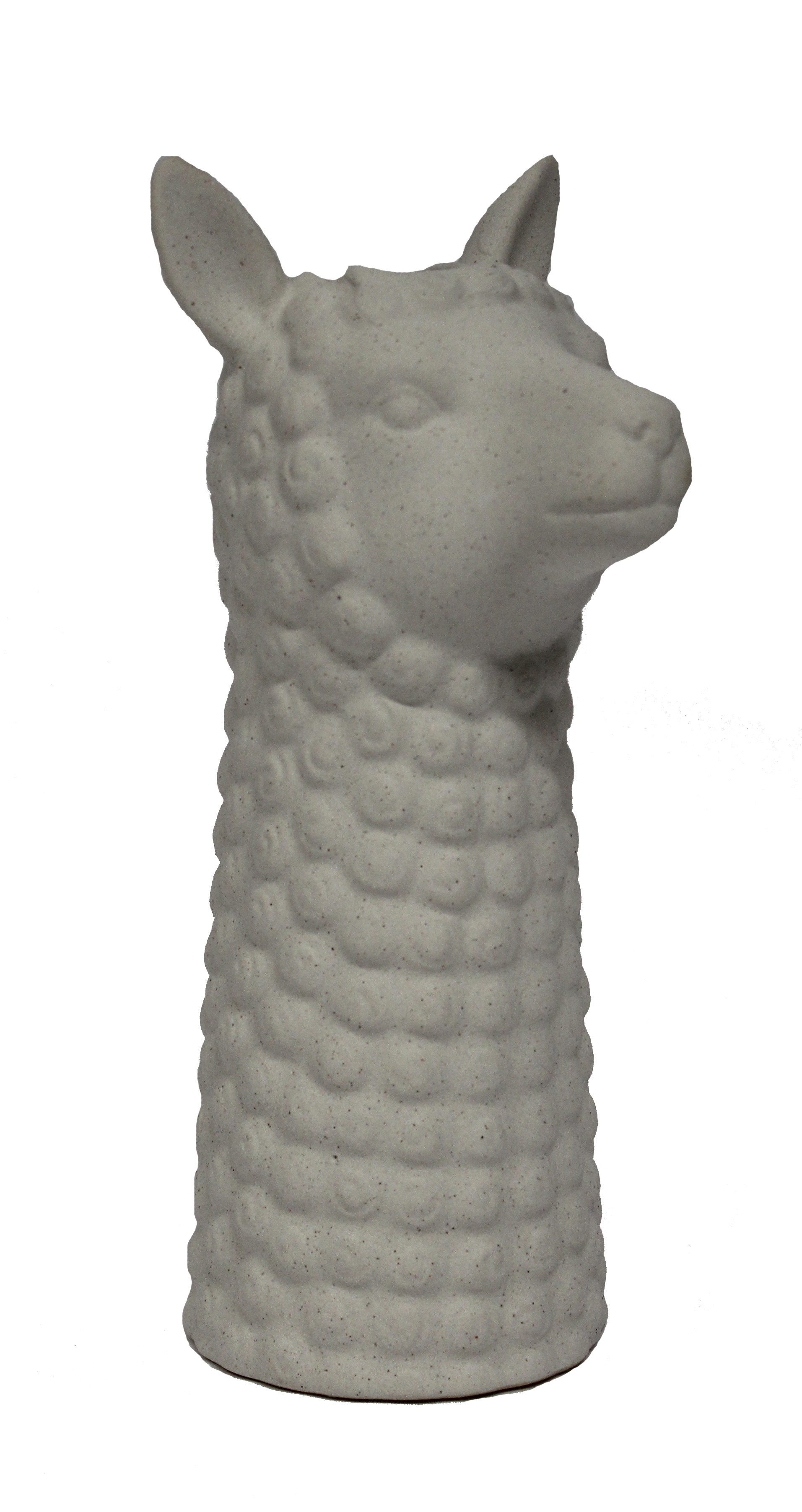 Wurm Dekovase Vase Alpaka-Kopf aus Keramik - weiß, Sand-Finish-Optik B13xH27xT11cm, Dekorative Vase