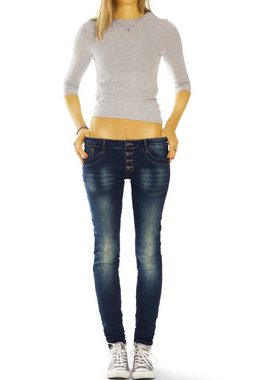 be styled Low-rise-Jeans tapered Damenjeans, röhrige Hüfthosen mit Knopfleiste j41f