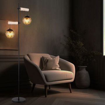etc-shop Stehlampe, Leuchtmittel nicht inklusive, Stehlampe Standleuchte Beistelllampe Holz Glas Wohnzimmerlampe amber