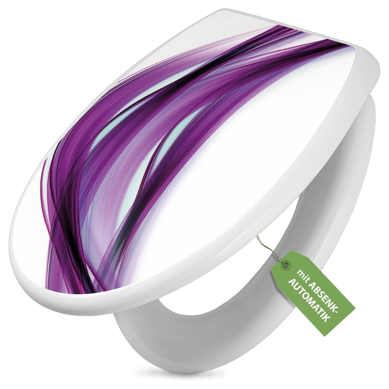 banjado WC-Sitz mit Absenkautomatik Motiv Violet Element (umweltfreundliches Material, integrierte Scharniere), 44,5 x 37 x 5 cm
