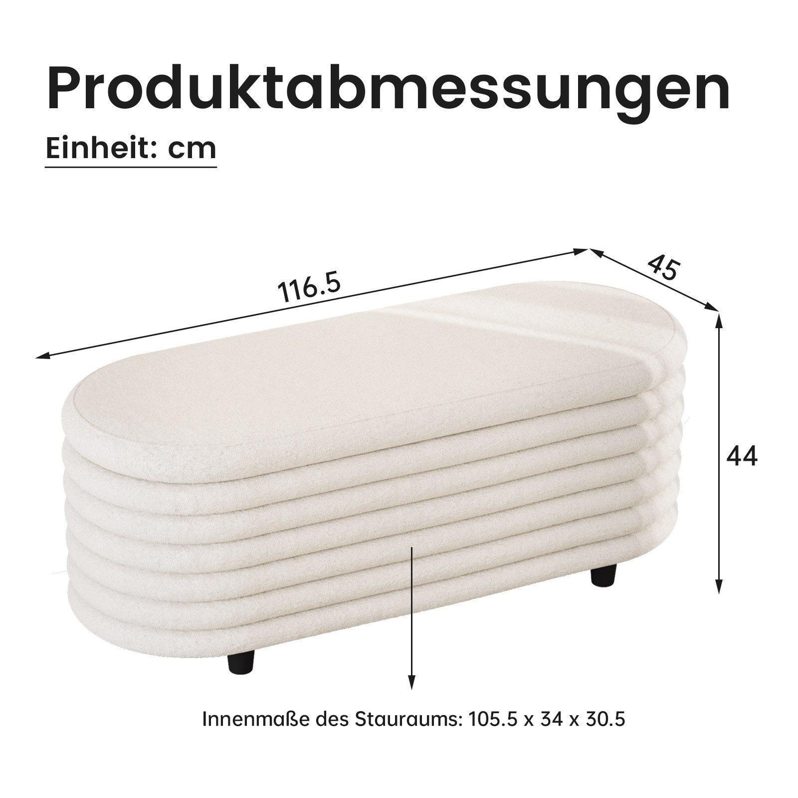 Guyii Polsterbank Stauraumbank, Bettbank, minimalistisches Design, 116,5 x 45 x 44 cm (1-St), Großer Stauraum, Samtbezug, einfache Montage für Schlafzimmer und Flur