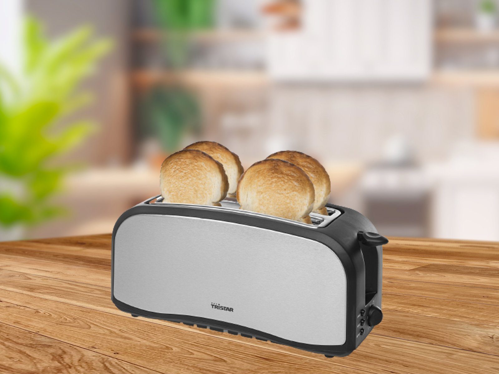 Tristar Toaster, 2 lange Schlitze, für Toastbrot, 1400 W, Doppelschlitz Toastmaschine schmaler Toster mit Brötchenaufsatz