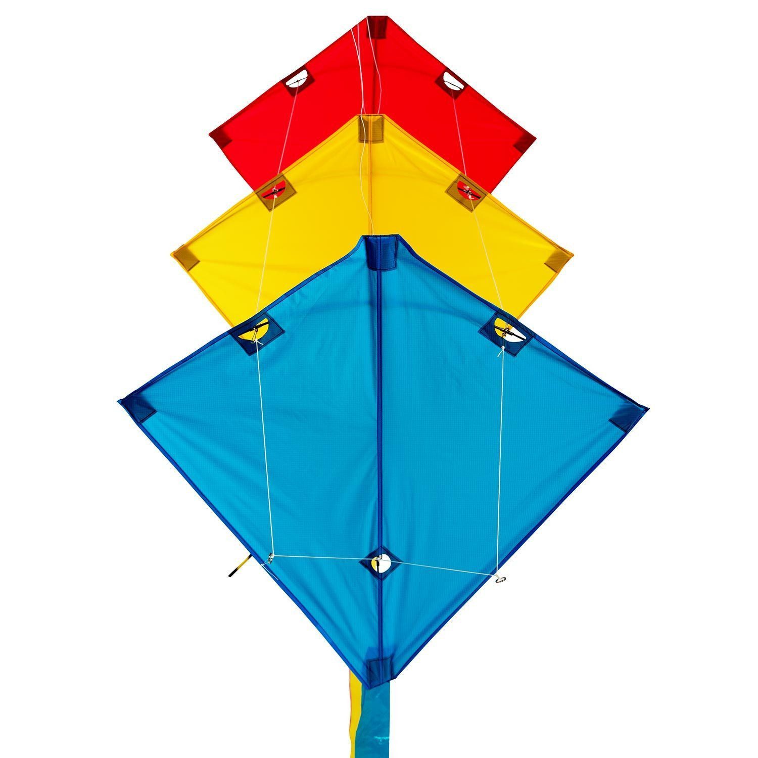 Wolkenstürmer Kite Racer Trio Stuntdrachen Ready to Fly 3er Set, (3er Gespann mit drei Drachenschlauchschwänzen, 1-tlg), Lenkdrachen Dreiergespann 90cm mit Schwanz für Erwachsene & Kids