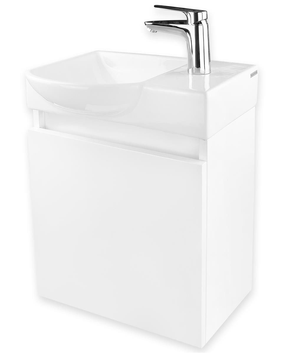 Alpenberger Waschtisch Waschtisch Gäste WC 45 cm Waschbecken mit Unterschrank Weiß (Waschtischunterschrank Weiß aus MDF/MFC, Kleines Badmöbel mit Softclose Funktion), Waschtisch mit Unterschrank hängend, vormontiert