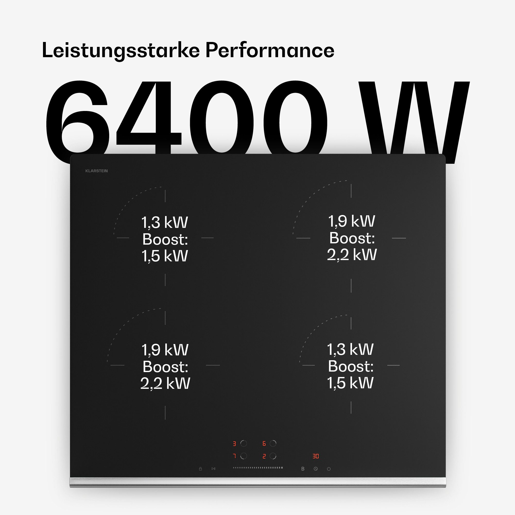Klarstein Induktions-Kochfeld Verosteel 10047407, Elektrische Kochfelder 4 Kochzonen 6400 W Touch Timer – Bild 4 von 5