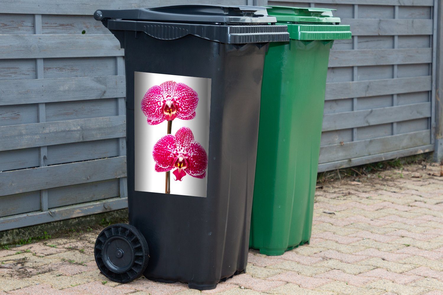 Orchidee Container, Abfalbehälter rosa Wandsticker Mülltonne, St), Sticker, MuchoWow Mülleimer-aufkleber, (1