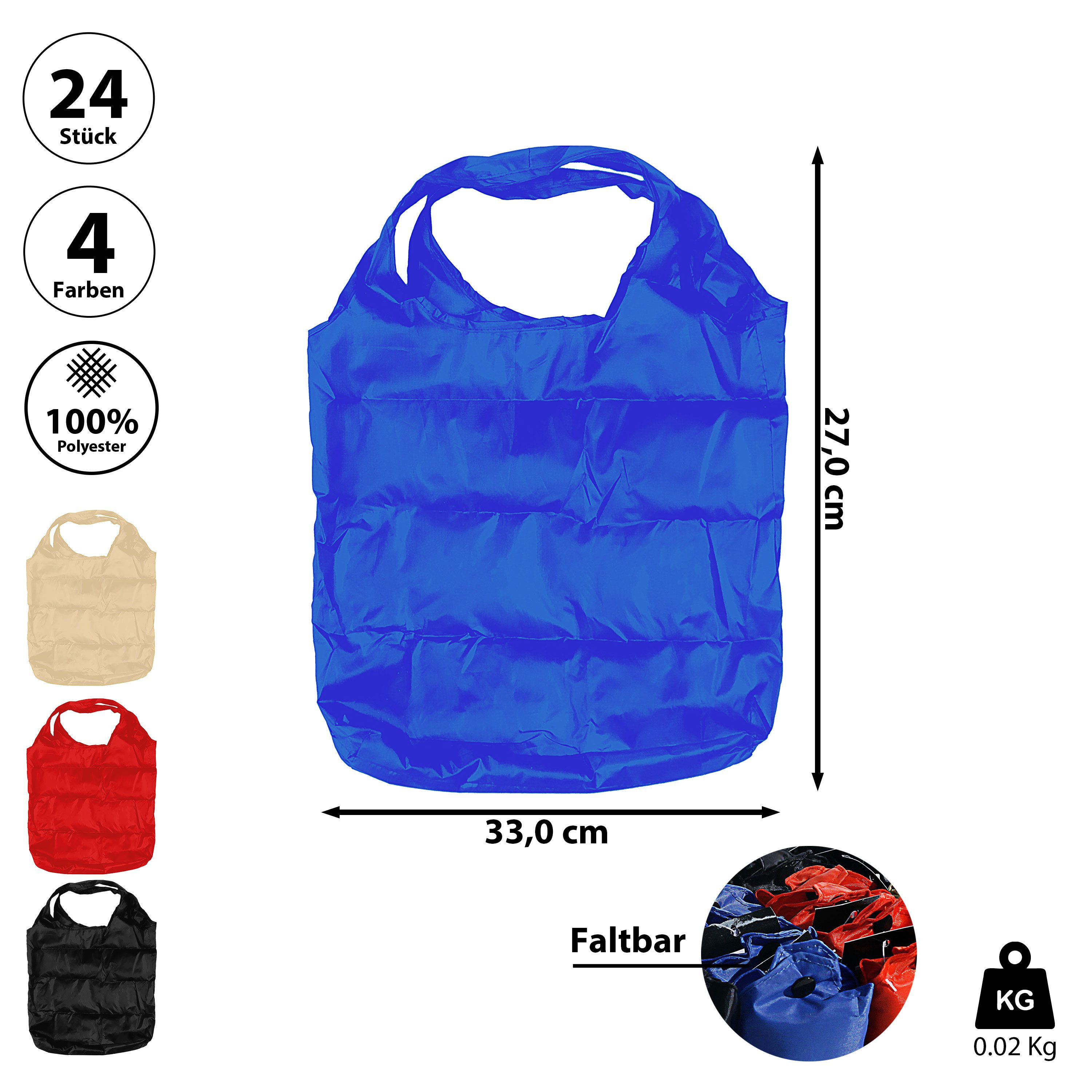 CEPEWA Shopper Einkaufstasche 24 Stück Display faltbar 4 Farben 33x24x0,2cm Polyester