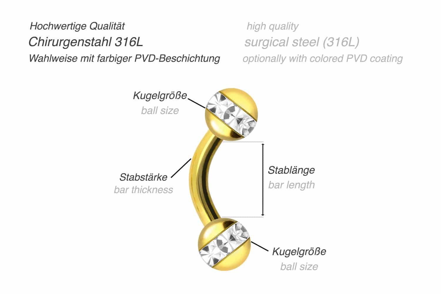 PIERCINGLINE Bauchnabelpiercing Chirurgenstahl Banane EPOXY-RING-KUGELN (Ba günstig online kaufen