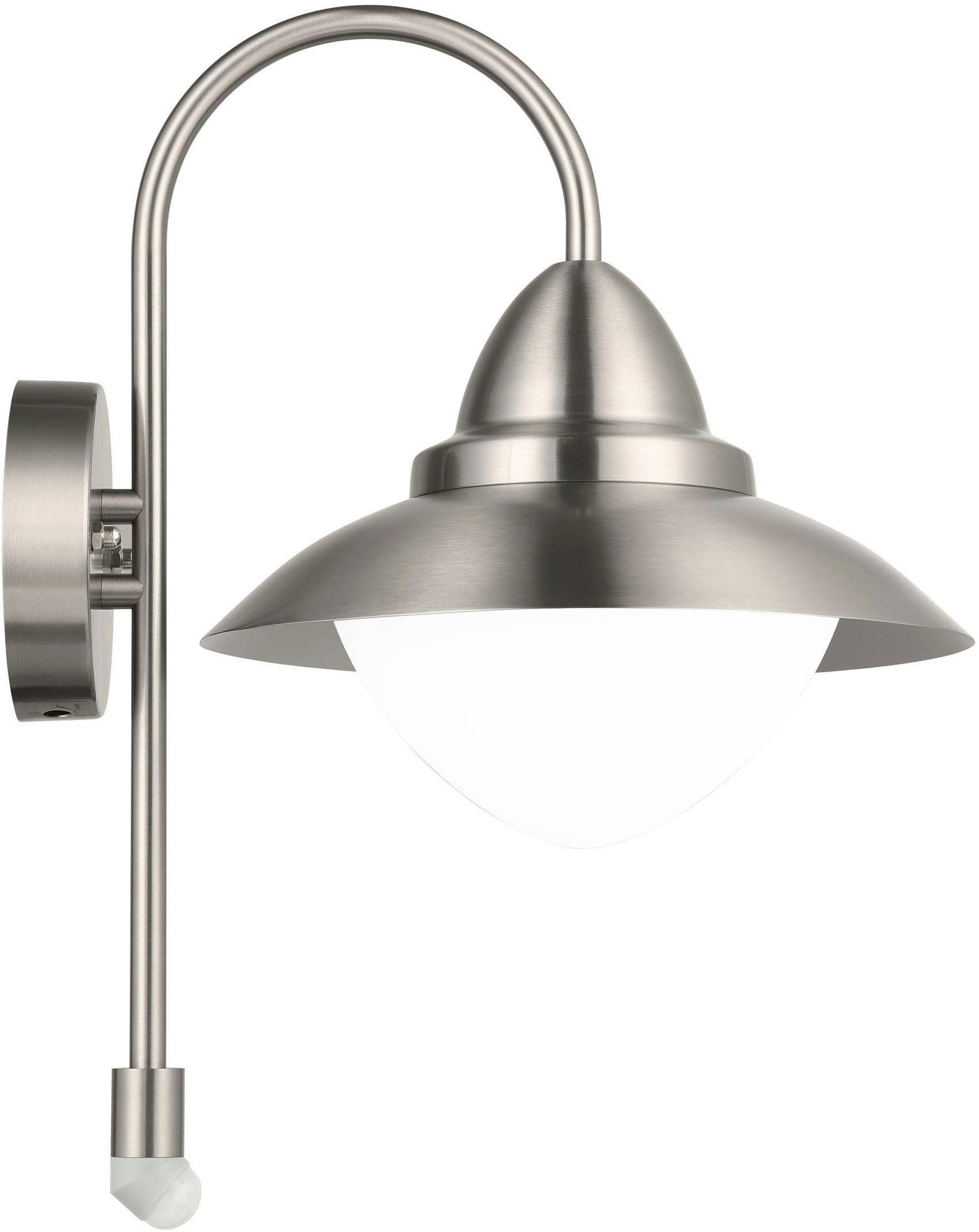 EGLO Wandleuchte Sidney Wandlampe, Außenlampe, Außenleuchte, E27, IP44, Garten Lampe, Bewegungsmelder, ohne Leuchtmittel, Wand-/Deckenleuchte - H37,5 x Ø27 x AL32,5cm - edelstahl - 1X60W exkl.