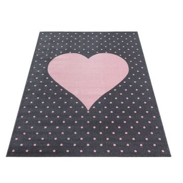 Kinderteppich Herz-Design, Carpetsale24, Rund, Höhe: 10 mm, Teppich Kinderzimmer Herz Design Kinder Teppich Rosa Babyzimmer