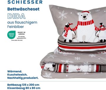 Bettwäsche Dida, Schiesser, Feinbiber, 2 teilig, mit coolem Winter-Print