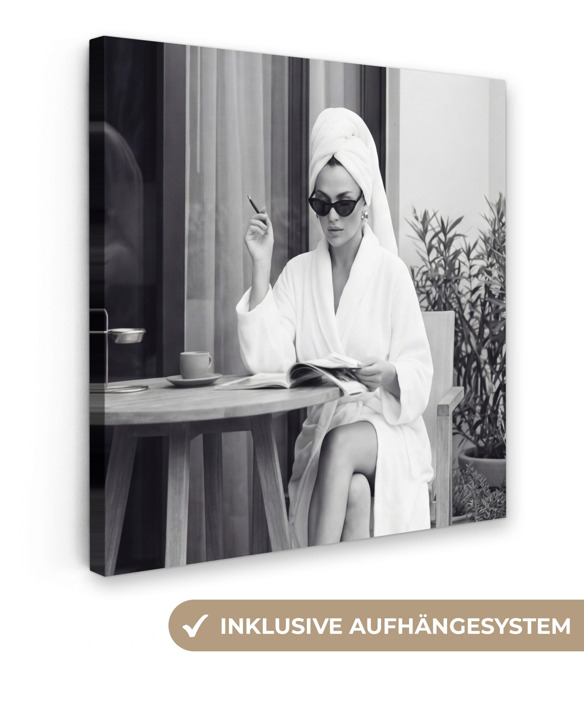OneMillionCanvasses® Leinwandbild Modern - Frau - Schwarz - Weiß, Fotodruck (1 St), Wandbild, Deko Schlafzimmer Wohnzimmer Flur 20x20 cm