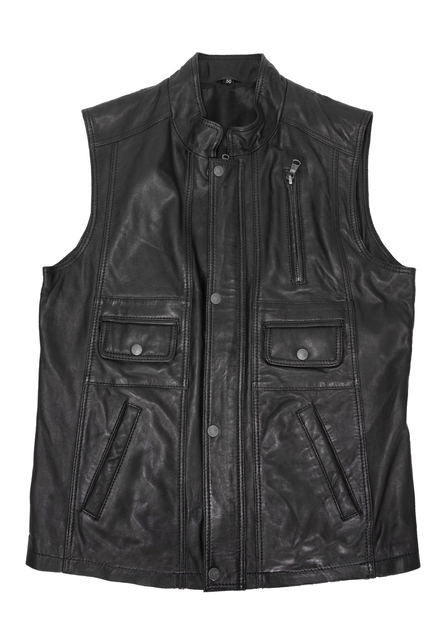Lolus Lederweste Egon schwarz Herren lange Lederweste aus weichem Lammnappa günstig online kaufen