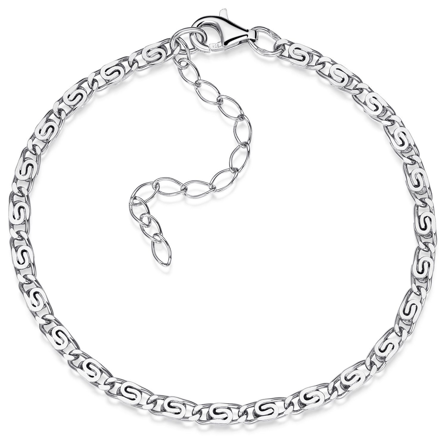 Materia Silberarmband Damen Herren S-Panzerkette 18-23cm SA-26, 925 Sterling Silber