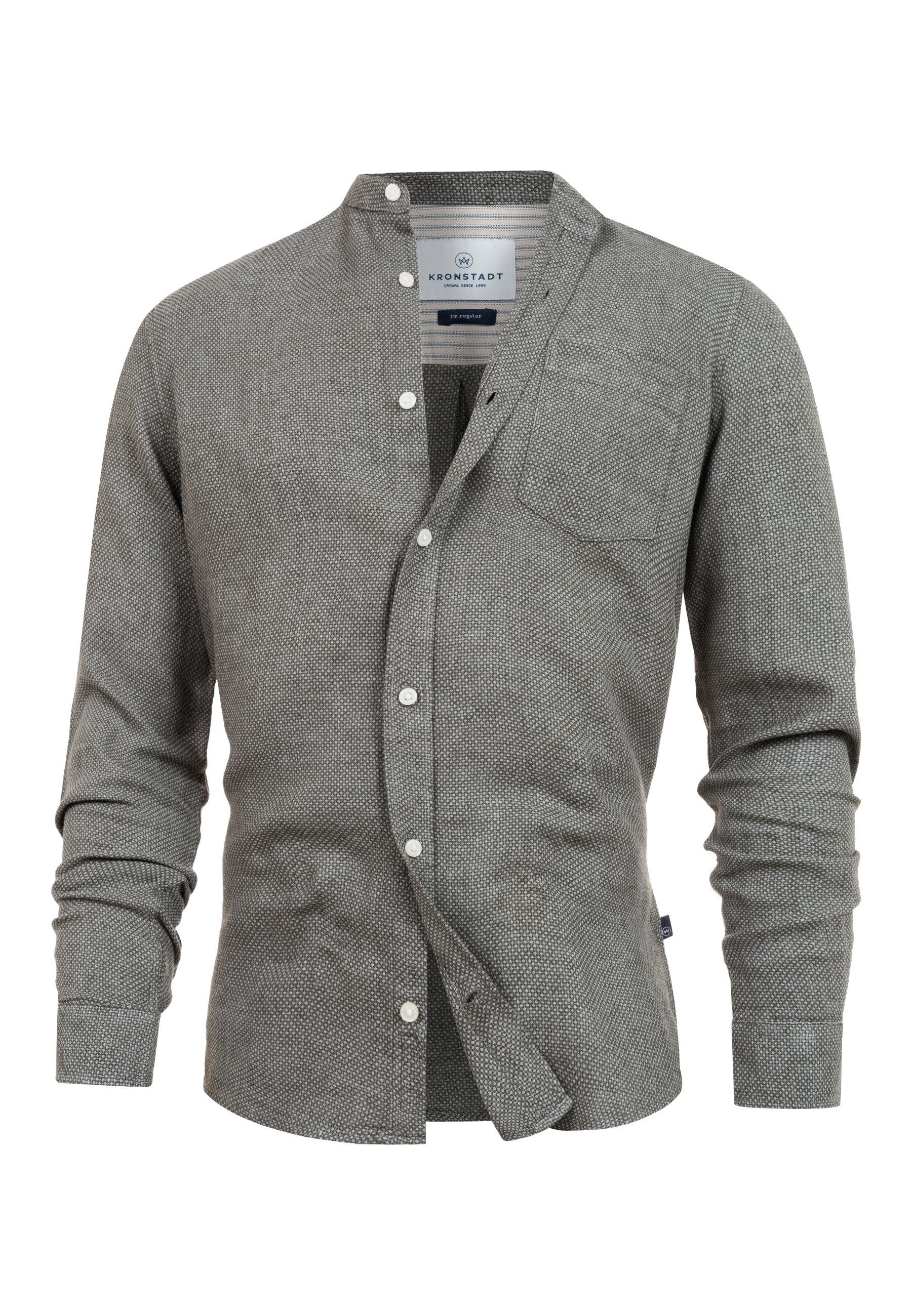 Kronstadt Langarmhemd Herren Gallagher Langarm Leinenhemd mit Stehkragen Leinen-Baumwollhemd mit strukturierter Oberfläche