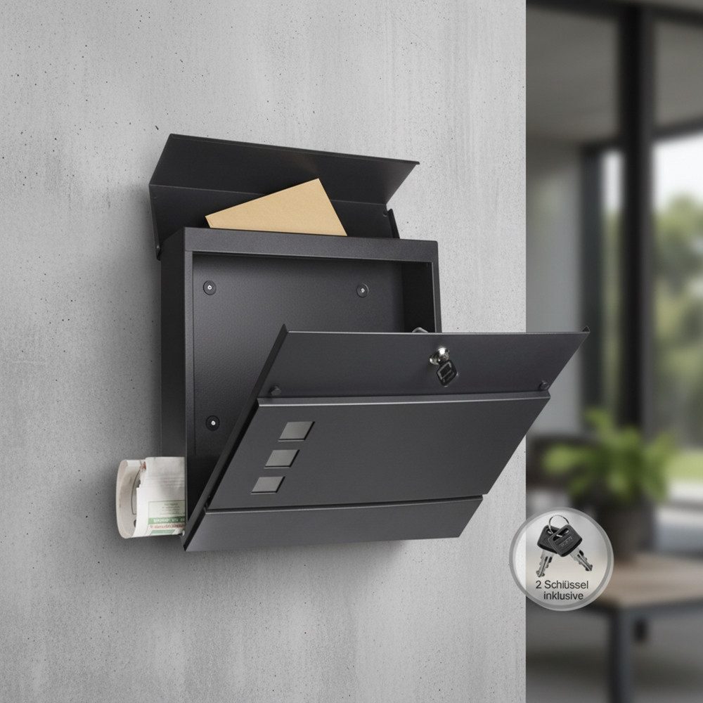 Mucola Wandbriefkasten Briefkastenanlage Zeitungsfach Zeitungsbox Letterbox Mailbox (Stück, 1-St., Briefkasten), Zylinderschloss