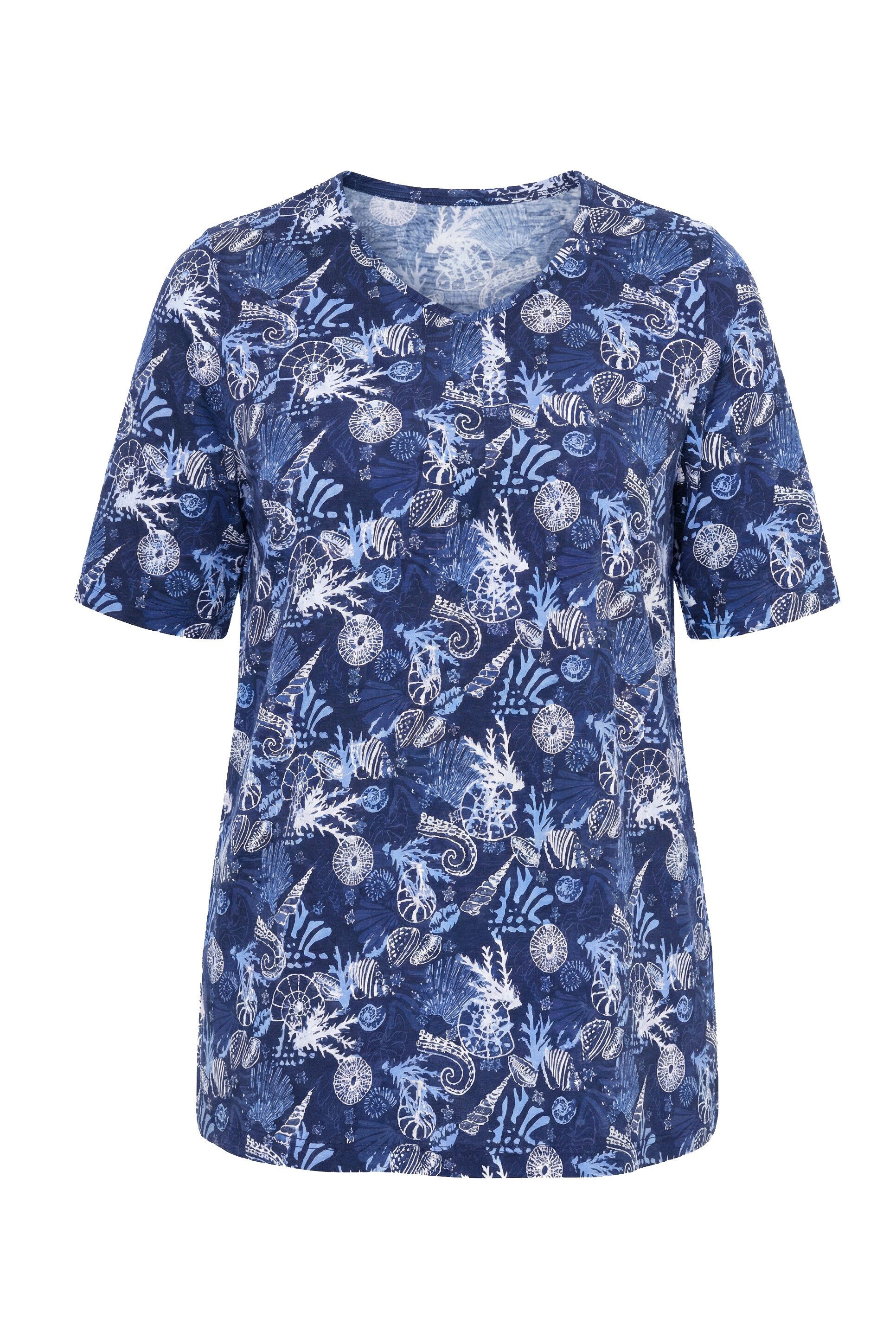 Ulla Popken T-Shirt T-Shirt Zierfalten A-Linie V-Ausschnitt Halbarm