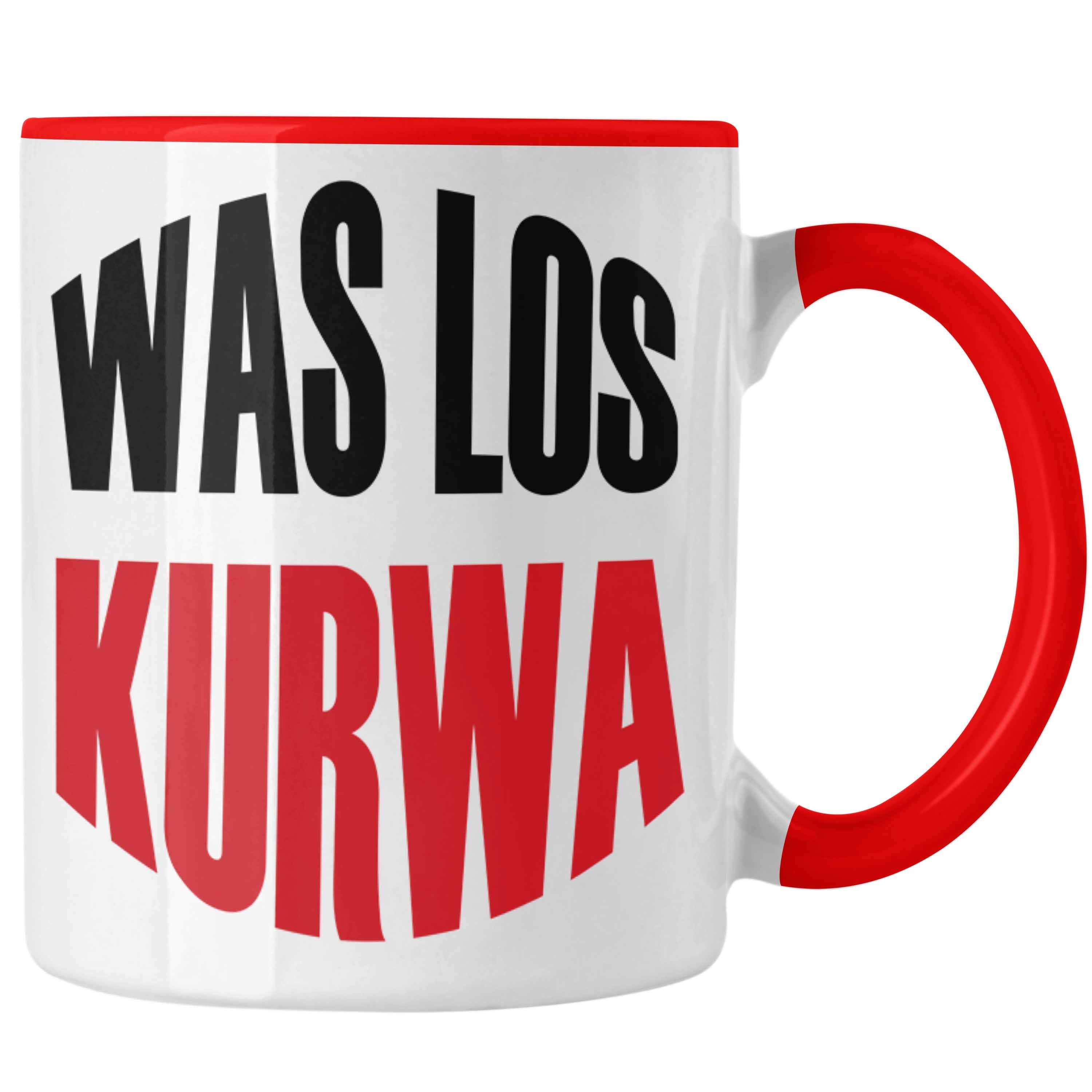 Trendation Tasse Lustige Tasse Spruch "Was Los Kurwa" Polen Polnisches Geschenk Rot