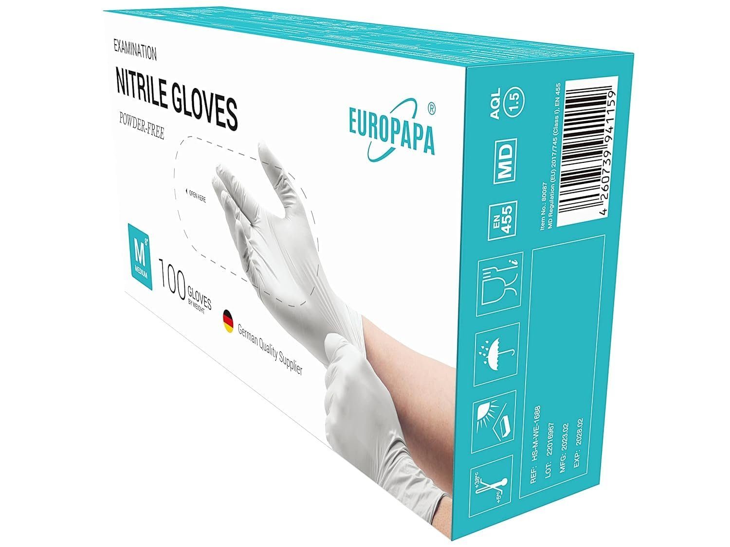 EUROPAPA Einweghandschuhe 1000x Nitrilhandschuhe Einweghandschuhe puderfrei (Untersuchungshandschuhe) EN455 EN374 latexfrei Einmalhandschuhe Handschuhe