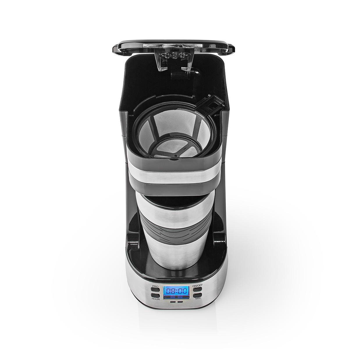 Nedis Filterkaffeemaschine 1-Tassen-Kaffeemaschine Timer Edelstahl Thermosbecher Thermoskanne