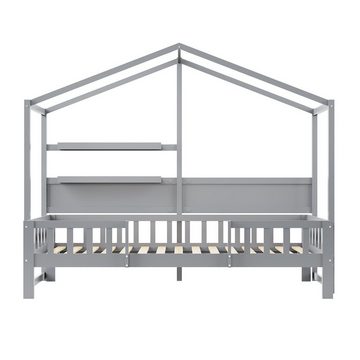 SOFTWEARY Kinderbett mit Rollrost (90x200 cm), Hausbett mit Rausfallschutz, Kiefer