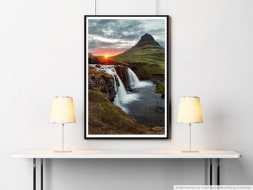 Sinus Art Poster 90x60cm Poster Kirkjufell Wasserfall bei Sonnenuntergang Island