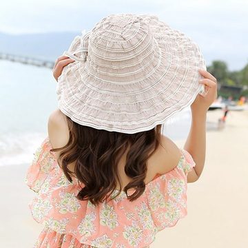 AquaBreeze Sonnenhut Damen Jahrgang Strand Sonnenhut (1-St., Krempe Sommer UV Hüte) Ideal für Reisen, breite Krempe und faltbar