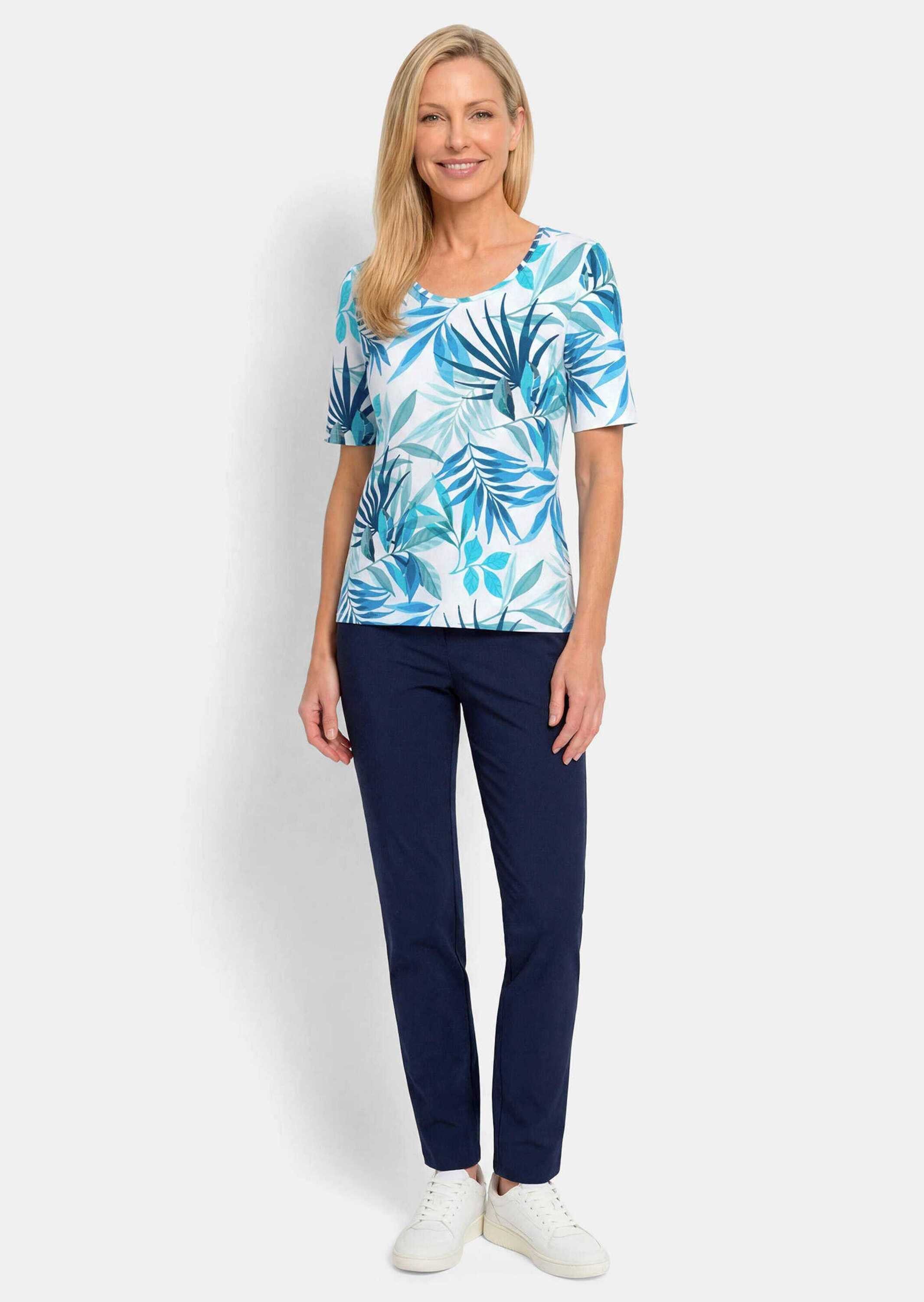 GOLDNER T-Shirt Viskoseshirt mit sommerlichem Blätterprint