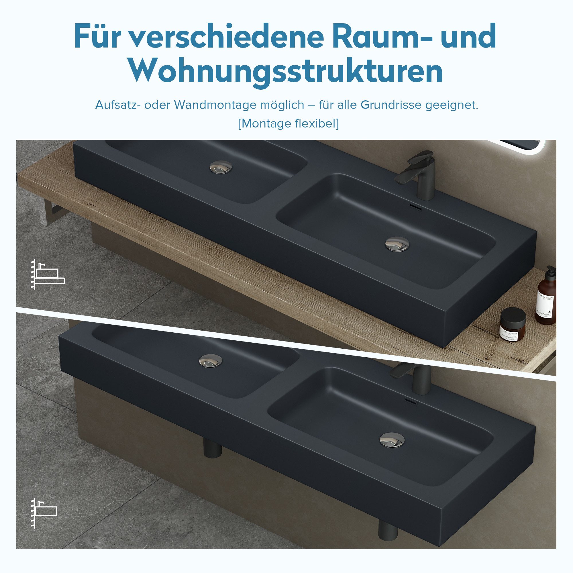 doporro Waschbecken Waschtisch Doppelwaschbecken Mineralguss BTH: 140x48x13 Colossum830. Reduzierter Preis € 309,95. Unverbindliche Preisempfehlung € 371,94