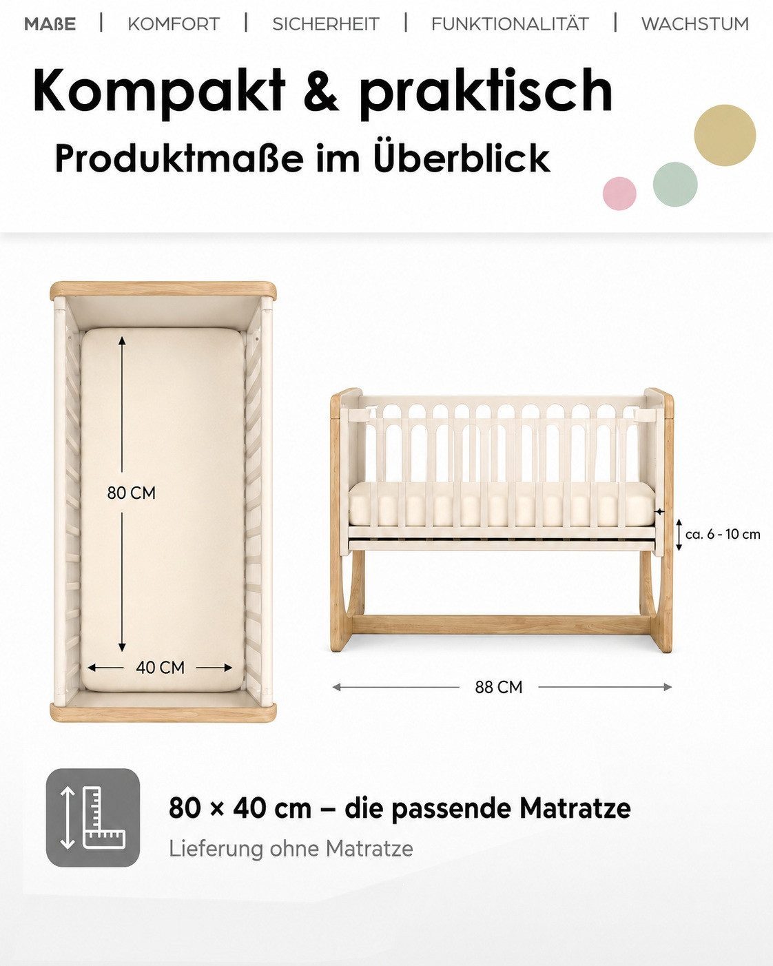 Geuther Beistellbett HATO inkl. Matratze Babybett in Natur