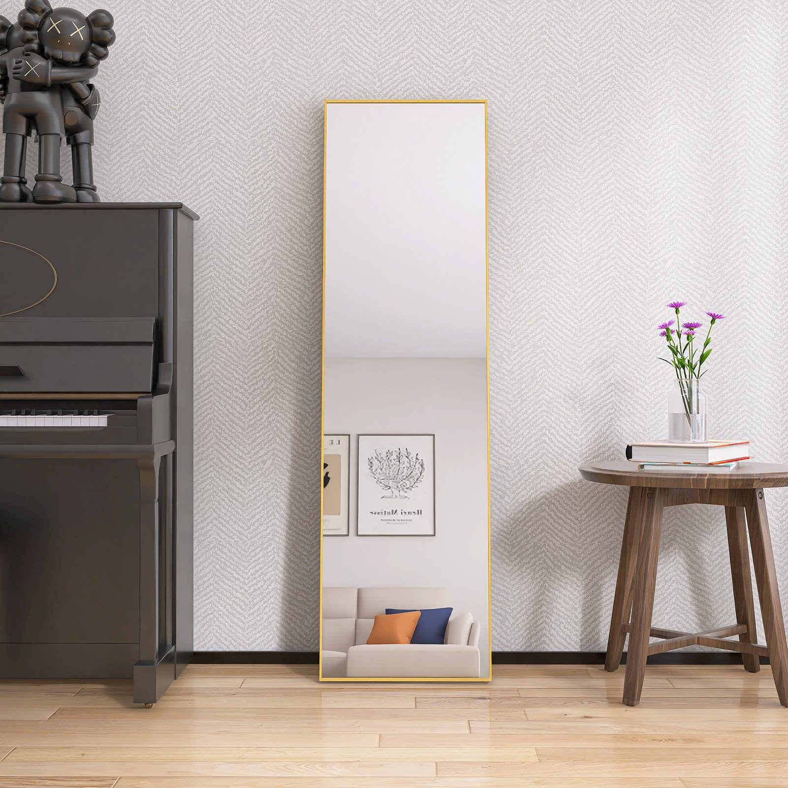 FUROKOY Ganzkörperspiegel Standspiegel Wandspiegel Groß Wand Ganzkörper (Großer Spiegel Rechteckiger Bodenspiegel mit Rahmen, 140x40cm, Gold), Aluminiumrahmen, für Schlafzimmer, Wohnzimmer, Badezimmer