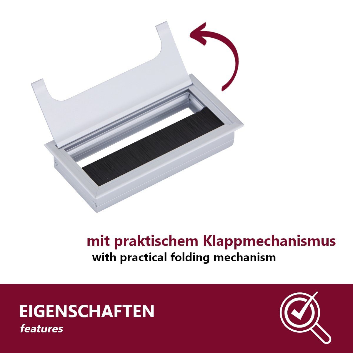 HOOZ Kabelkanal für Schreibtisch, Arbeitsplatten und sonstige Möbel im Büro & Zuhause (Set, 2-St., 8cm), Kabelmanagement